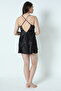 Shorts Set Bridal Dowry Set - Black Satin, 6-Piece Nightgown and Dressing Set 8610 - 5