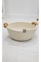 Wooden Bead Handle Basket 20cm Cream Color Organizer Wicker Basket, Organizer