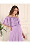 Maternity Madonna Collar Lilac Skirt Ruffled Long Chiffon Dress - 7