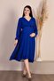 Maternity Double-Breasted Collar Belted Chiffon Dress New Season 8018 Cobalt Blue - 6