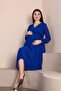 Maternity Double-Breasted Collar Belted Chiffon Dress New Season 8018 Cobalt Blue - 5