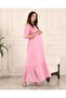 Maternity Madonna Collar Pink Skirt Ruffled Long Chiffon Dress - 4