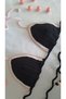 Black Bikini Top - Summer Crop Blouse, Bustier, Beige Stripe Detail - 2
