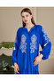 Women's Cobalt Blue Embroidered Plus Size Loose Oversized Long Shirt Dress - 4