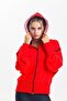 Red Hooded 100% Cotton Zippered Oversize Cardigan - 3