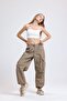 Camel High Waist Wide Leg Coat Gabardine Cargo Trousers - 6