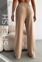 Soft Textured Modal Camel Top and Bottom Set Bottom Palazzo Sweatpants Trousers Top Crop Hoodie - 7