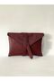 Claret Red Faux Leather Covered Tied Clutch
