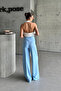 Blue Button Detailed Pleated Palazzo Trousers - 2