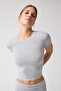 X Melodi Gray Melange Fitted T-Shirt Short Fitted - 6