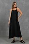 Women's aerobin fabric u-neck adjustable strap design midi basic black beach dress 3378 - 7