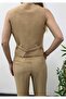 Women's V-Neck Camel Linen Vest with Lining - 3