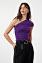 Flexible Purple Knitted Blouse - Single Shoulder Derapeli, TWOSS24BZ00214 - 2