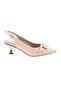 1346 Women's Pointed Toe Buckle Open Back Heeled Shoes Beige