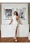 Women's White Imported Crepe Fabric Halter Neck Lined Dress with Rose Detail Design - 4