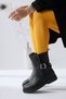Behnoush Black Oval Toe Buckle Detailed Women's Boots, Women's Bootie - 3