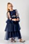 Long Sleeve Tulle Layered Skirt Beaded Evening Dress - 5