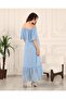 Maternity Madonna Collar Baby Blue Skirt Ruffle Long Chiffon Dress 7009 - 5