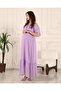 Maternity Madonna Collar Lilac Skirt Ruffled Long Chiffon Dress - 4