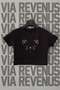 Cat Printed Slim Fit Crew Neck Stretch Fabric Black Cropped
