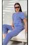 Women's Short Sleeve Casual Two-Piece Top and Bottom Set - 3