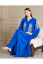 Women's Cobalt Blue Embroidered Plus Size Loose Oversized Long Shirt Dress - 6