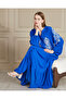 Women's Cobalt Blue Embroidered Plus Size Loose Oversized Long Shirt Dress - 7