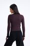 Brown Navy Blue Striped Cotton Corded Fabric Ribbed Knit Crew Neck Flexible Long Sleeve T-Shirt Bodysuit - 6