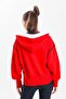 Red Hooded 100% Cotton Zippered Oversize Cardigan - 4