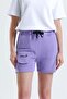 Lilac Pocket Detailed High Waist Short Sweat Shorts - 2