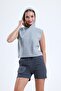 Anthracite Pocket Detailed High Waist Short Sweat Shorts - 4
