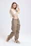Camel High Waist Wide Leg Coat Gabardine Cargo Trousers