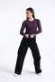 Cherry Rot Cotton Corded Fabric Ribbed Knit Crew Neck Flexible Long Sleeve T-Shirt Body - 3