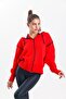 Red Hooded 100% Cotton Zippered Oversize Cardigan - 2