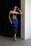 Julidress Strapless Collar Multi-Colored Blue Patterned Lined Midi Length Premium Tulle Dress - 3