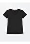 Black V-Neck Plain Short-Sleeved Women's T-Shirt (S4) - 6
