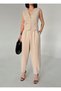 Stone Color Women's Buttoned Vest-Carrot Pants Two-Piece Summer Suit - 4