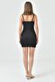 Black Atlas Mini Evening Dress - Gathered Collar and Low Cut, Strap Dress 264 - 3