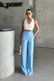 Blue Button Detailed Pleated Palazzo Trousers - 3