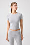 X Melodi Gray Melange Fitted T-Shirt Short Fitted - 5