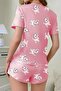 Women's Short Sleeve Shorts Set PinkCatBig3 - 3
