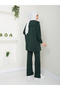 Women's Modest Pants Set with Slit Pant Leg and Collar Detail - 8