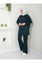 Women's Modest Pants Set with Slit Pant Leg and Collar Detail - 2