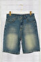 Blue Wide Cut Loose Distressed Denim Jeans Shorts Tmnss24Sr00073 - 7