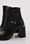 Women's Pointed Toe Crystal Stone Frame Heeled Boots Black Skin 9213284 - 4