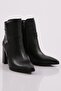 Women's Pointed Toe Crystal Stone Frame Heeled Boots Black Skin 9213284 - 2
