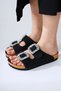 Ellina Black Double-Striped Knitted Women's Slippers with Stone Buckle Detail Opportunity Product - 6