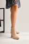 Ann Karin Nud, Beige Pointed Toe Zipper Heeled Women's Boots, Women's Bootie Opportunity Product