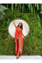 Orange V-Neck Rose Detailed Slit Viscose Women's Dress - 2