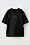 Unisex Black Oversize Cotton Owl Stone Pattern Printed Knitted T-Shirt